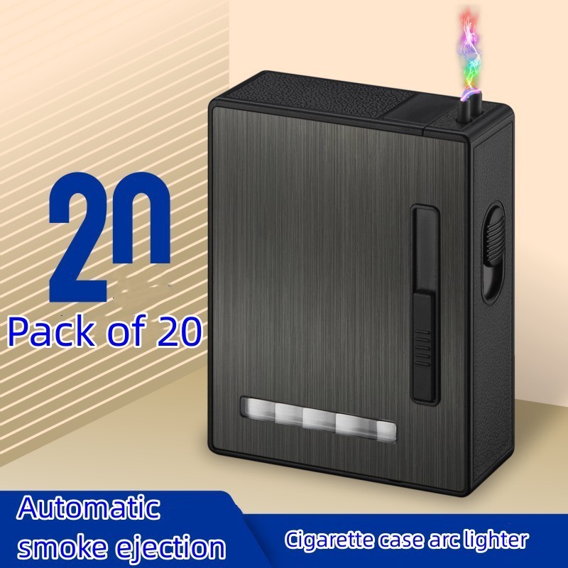 Metal Creative Multifunctional Automatic Cigarette Pack 20 PCS Pack Single Arc Automatic Smoke Ejection Charging Lighter