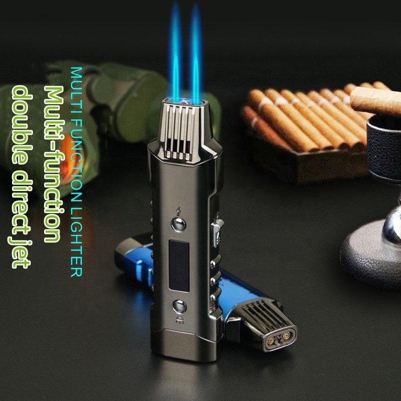 Multi-Function Double Arc Lighter Double Flame Lighter Flash Light USB Charging Power Display Windproof Cigarette Cigar Lighters