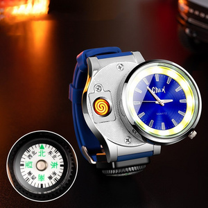 Wholesale Creative Multi-Functional Watch Lighter With Compass COB Light Windproof Watch Cigarette Lighter Gift