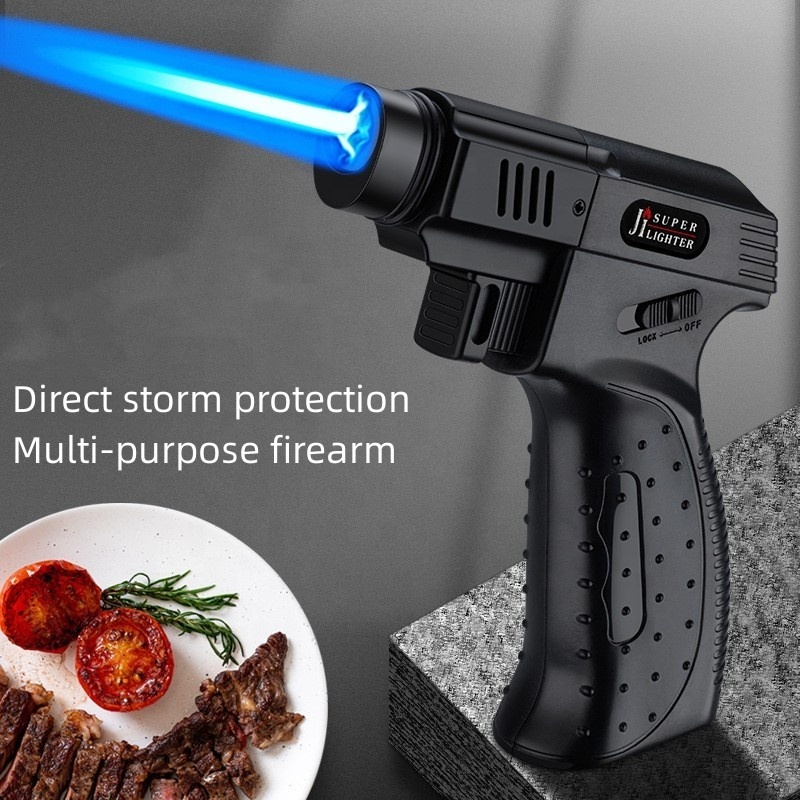 Adjustable Flame Size Reversible Pistol Styling Lock Fire Welding Gun Flamethrower Direct Blast Windproof Lighter