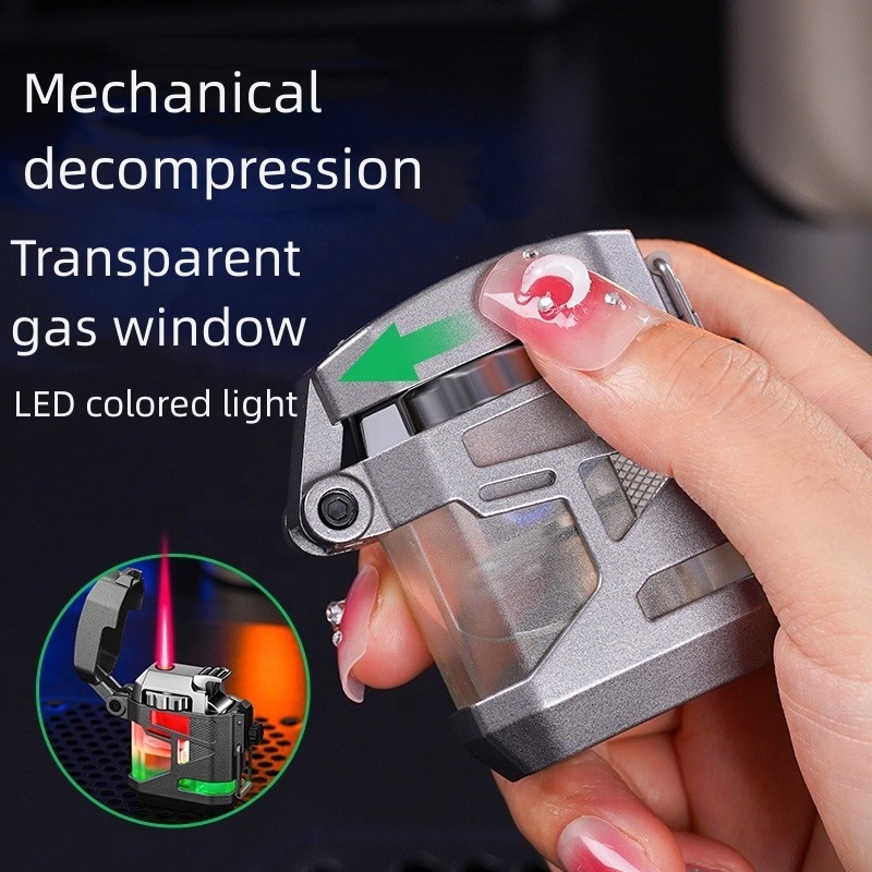 Wholesale New Mecha Lighters Large Capacity Visible Gas Bin Transparent Tape Light Gas Lighters Windproof Red Flame Lighter