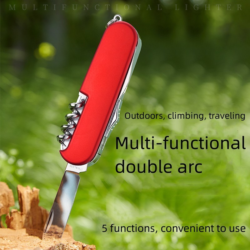 Outdoor Electric Arc Lighter USB Rechargeable Refillable Ligniter Creative Multi-Function Ligniter Knife Wine Opener Kitchen BBQ