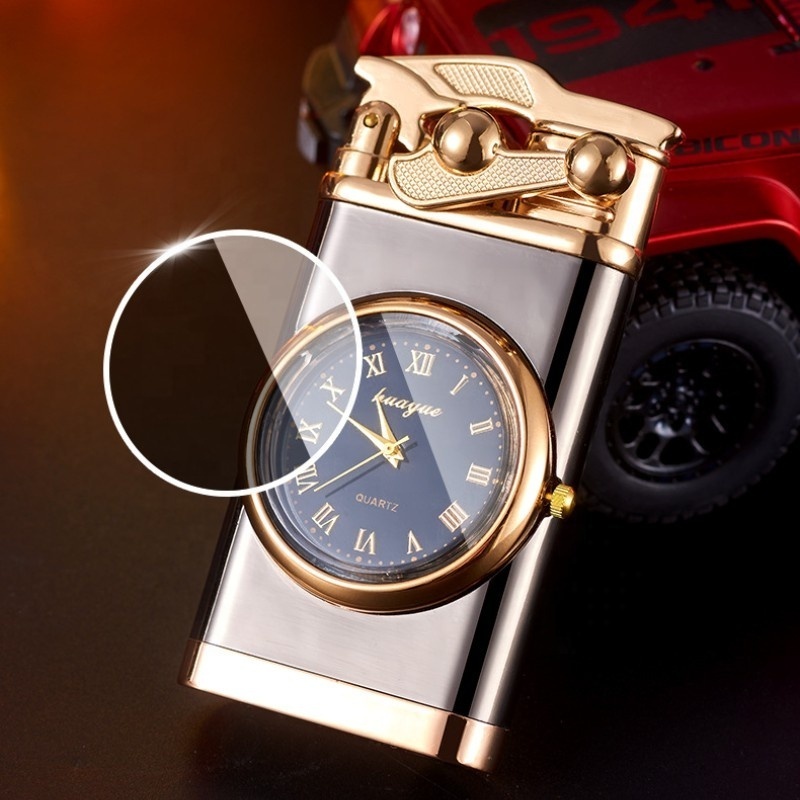 Wholesale Rocker Arm Double Fire Direct Jet Lighter With Fashion Dial Trend Personality Watch Inflatable Lighter