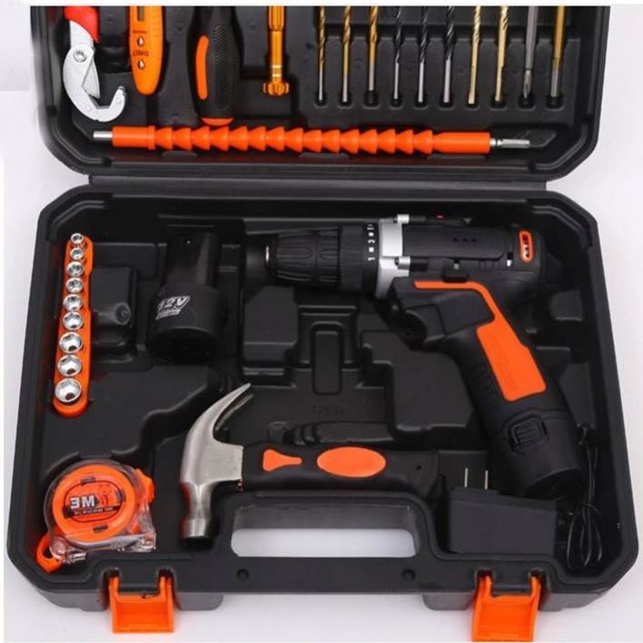 62PCS Multifunctional Portable Home Repair Kit Electrician Woodworking Tool Kit Pliers Wrench Sleeve Lithium Electric Drill Hard