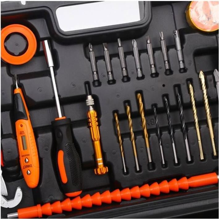 62PCS Multifunctional Portable Home Repair Kit Electrician Woodworking Tool Kit Pliers Wrench Sleeve Lithium Electric Drill Hard