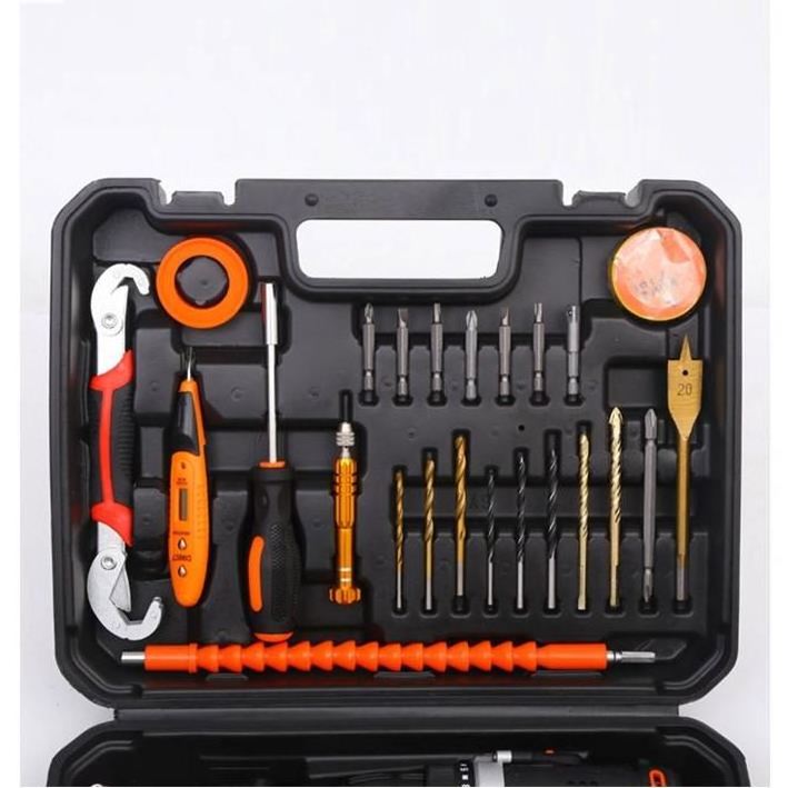 62PCS Multifunctional Portable Home Repair Kit Electrician Woodworking Tool Kit Pliers Wrench Sleeve Lithium Electric Drill Hard