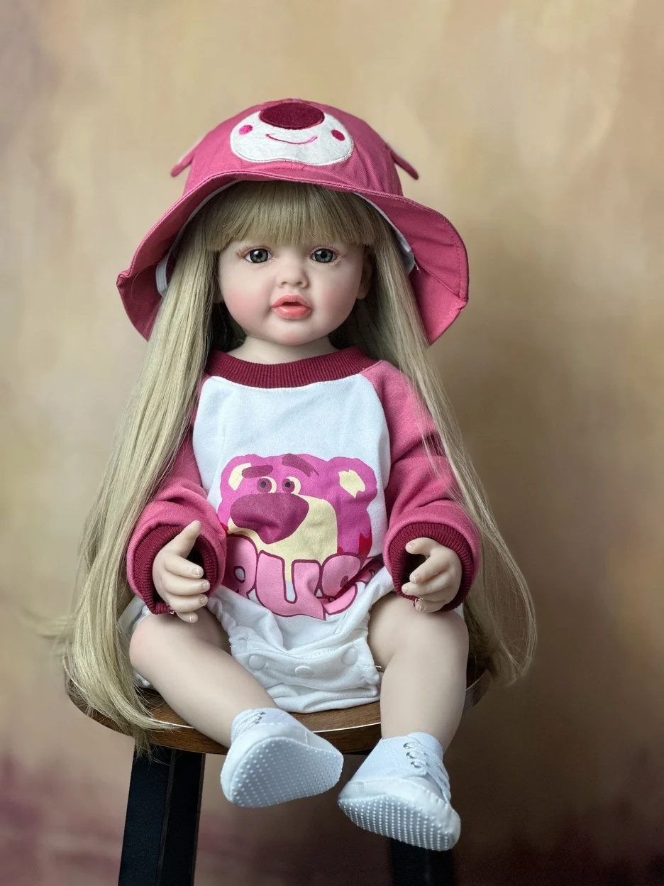 Soft Silicone Body Reborn Baby Girl Doll 55 CM 22 Inch Lifelike Long Hair Realistic Princess Toddler Bebe Birthday Gift kid toys