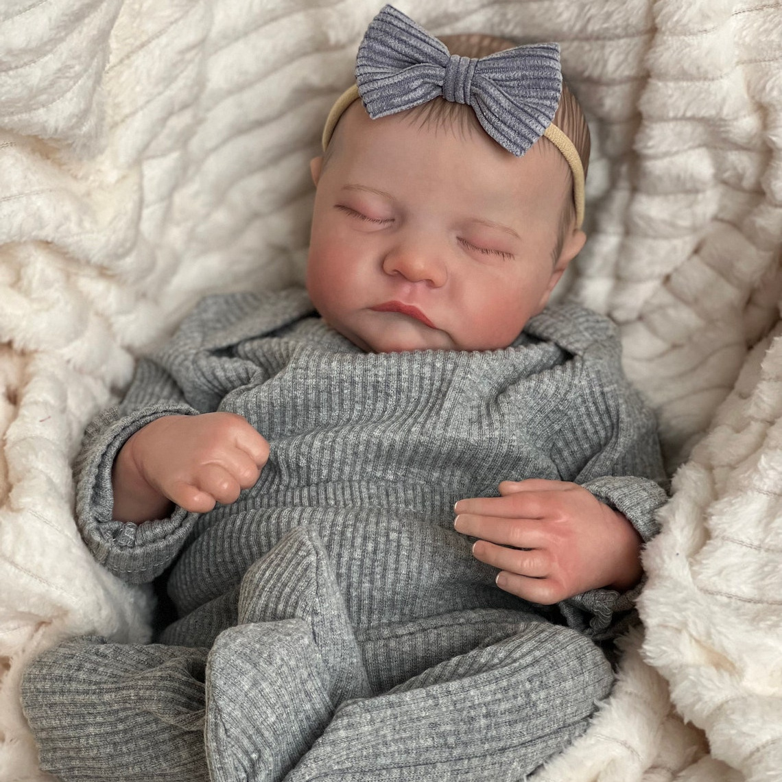 cheap 49CM Newborn Baby Doll Reborn Levi Sleeping Soft Silicone Flexible 3D Skin Tone with Visible Veins Hand Paint Hair Doll