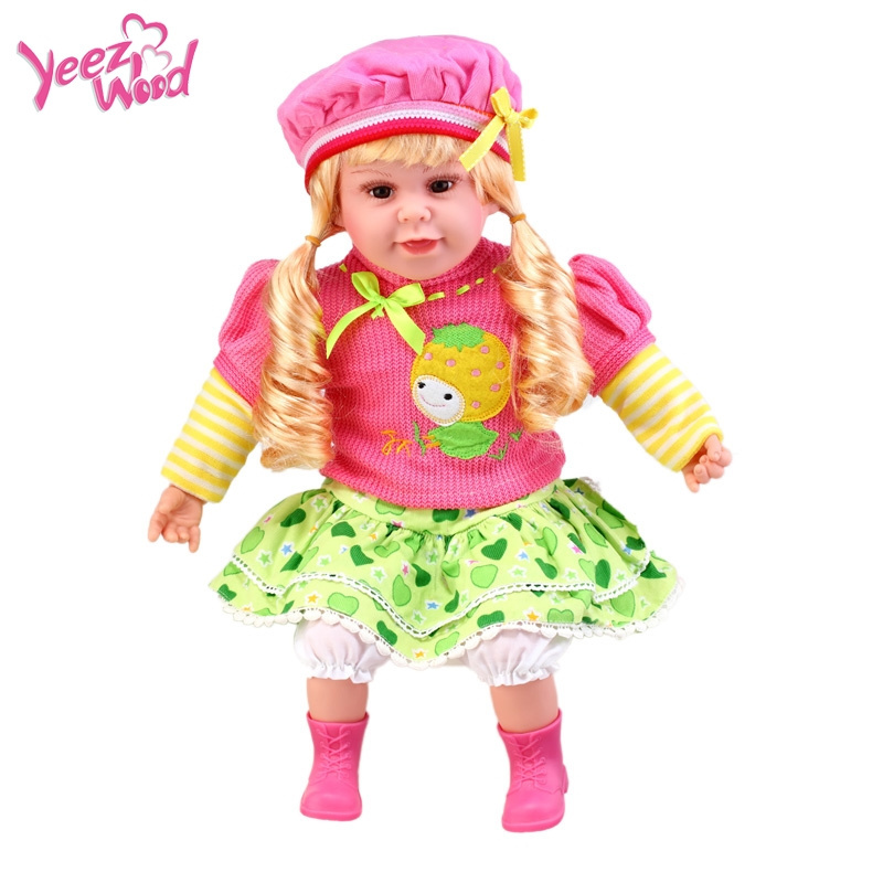 Popular 24 inch speak Spanish interactive blink eyes when touch body silicone Plush vinyl Baby function Dolls