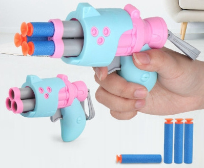 Hot Sale Cartoon Pistol Gun Toys 3pcs Safe Soft Bullet  Rotate To Change Order Launch For Kids Play Game