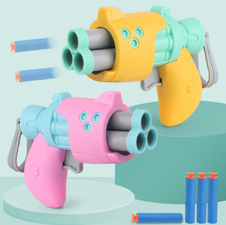 Hot Sale Cartoon Pistol Gun Toys 3pcs Safe Soft Bullet  Rotate To Change Order Launch For Kids Play Game