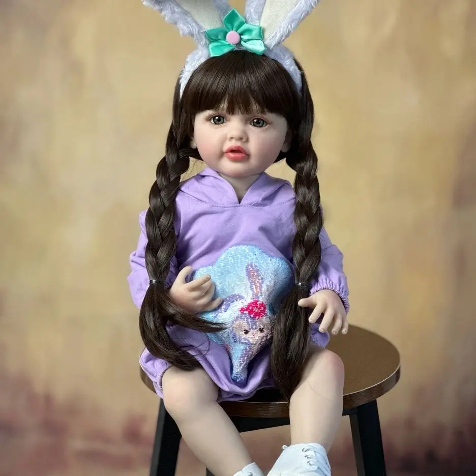 Soft Silicone Body Reborn Baby Girl Doll 55 CM 22 Inch Lifelike Long Hair Realistic Princess Toddler Bebe Birthday Gift kid toys