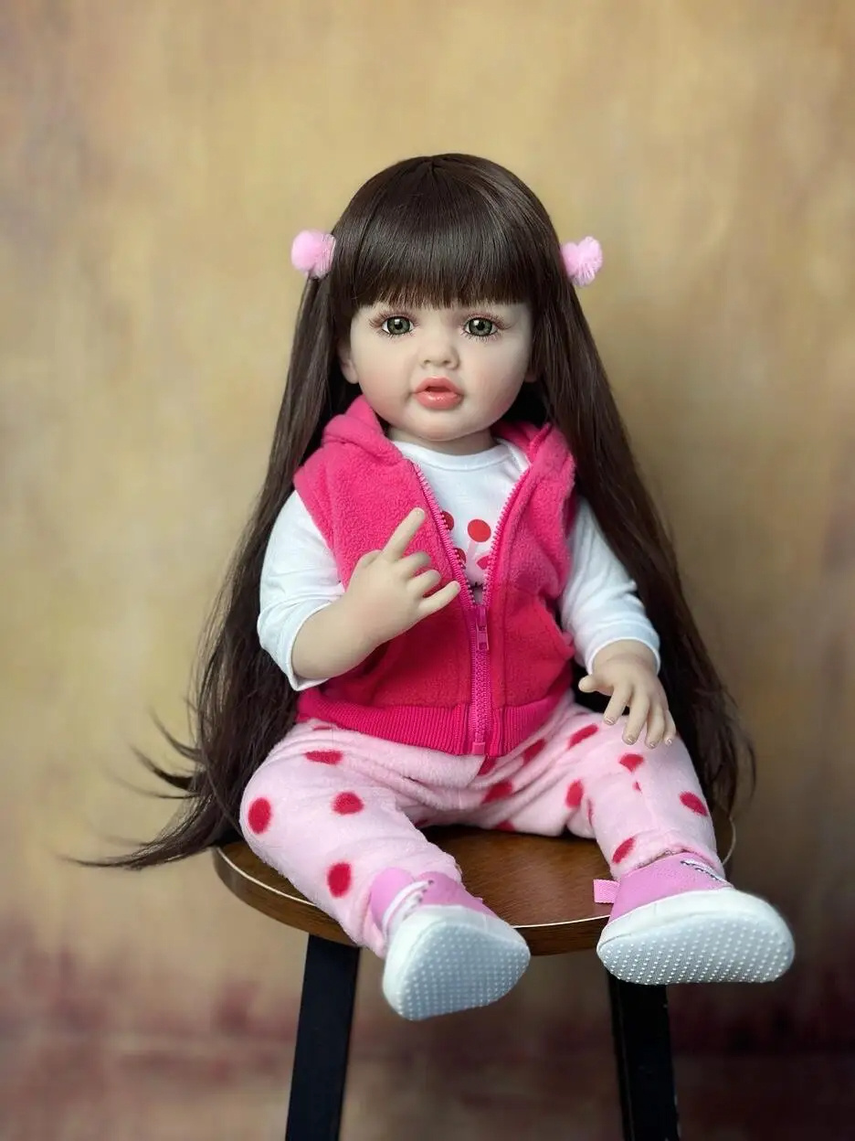 Soft Silicone Body Reborn Baby Girl Doll 55 CM 22 Inch Lifelike Long Hair Realistic Princess Toddler Bebe Birthday Gift kid toys