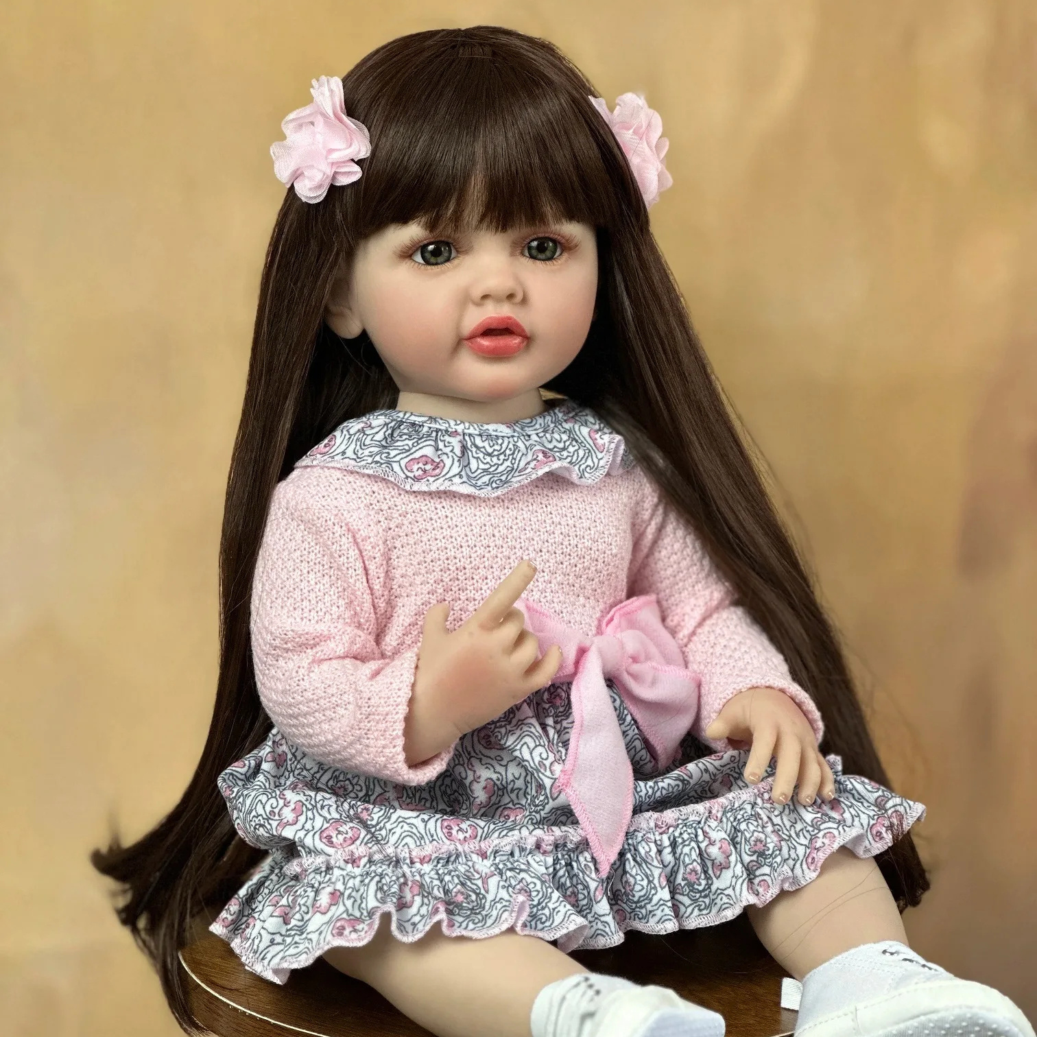 Soft Silicone Body Reborn Baby Girl Doll 55 CM 22 Inch Lifelike Long Hair Realistic Princess Toddler Bebe Birthday Gift kid toys