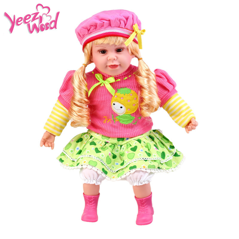 Popular 24 inch speak Spanish interactive blink eyes when touch body silicone Plush vinyl Baby function Dolls