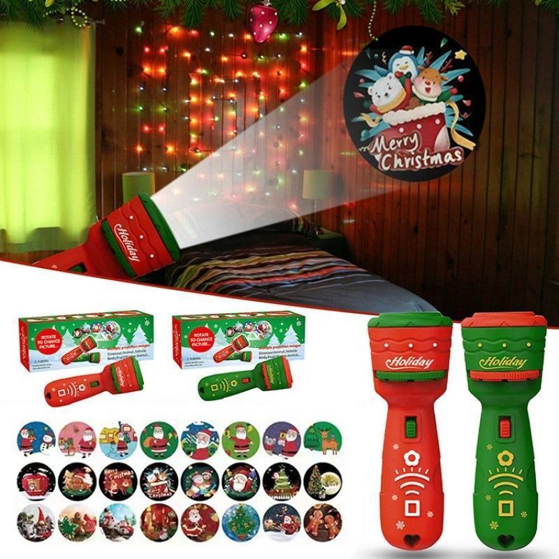 Christmas Toys Kids Glowing Toy HaHlloween Flashlight Slide Projector Torch Projection Light 24 Pattern Christmas Light