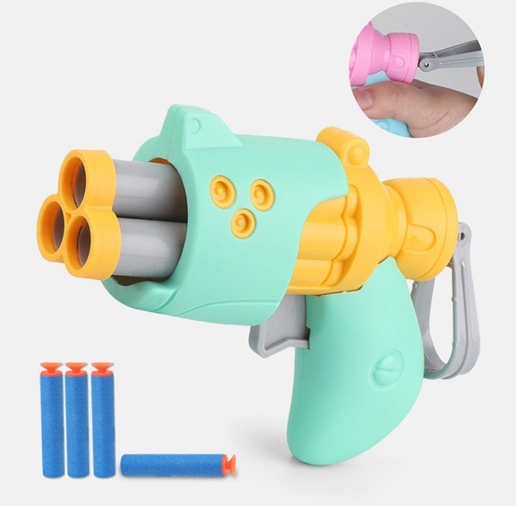 Hot Sale Cartoon Pistol Gun Toys 3pcs Safe Soft Bullet  Rotate To Change Order Launch For Kids Play Game