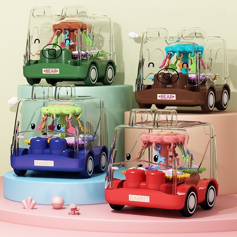 2023 Children's Toys cheap Cartoon Inertia Transparent Gear Drop Resistant Cute Design Bus Toy Mini Car Children Birthday Gift