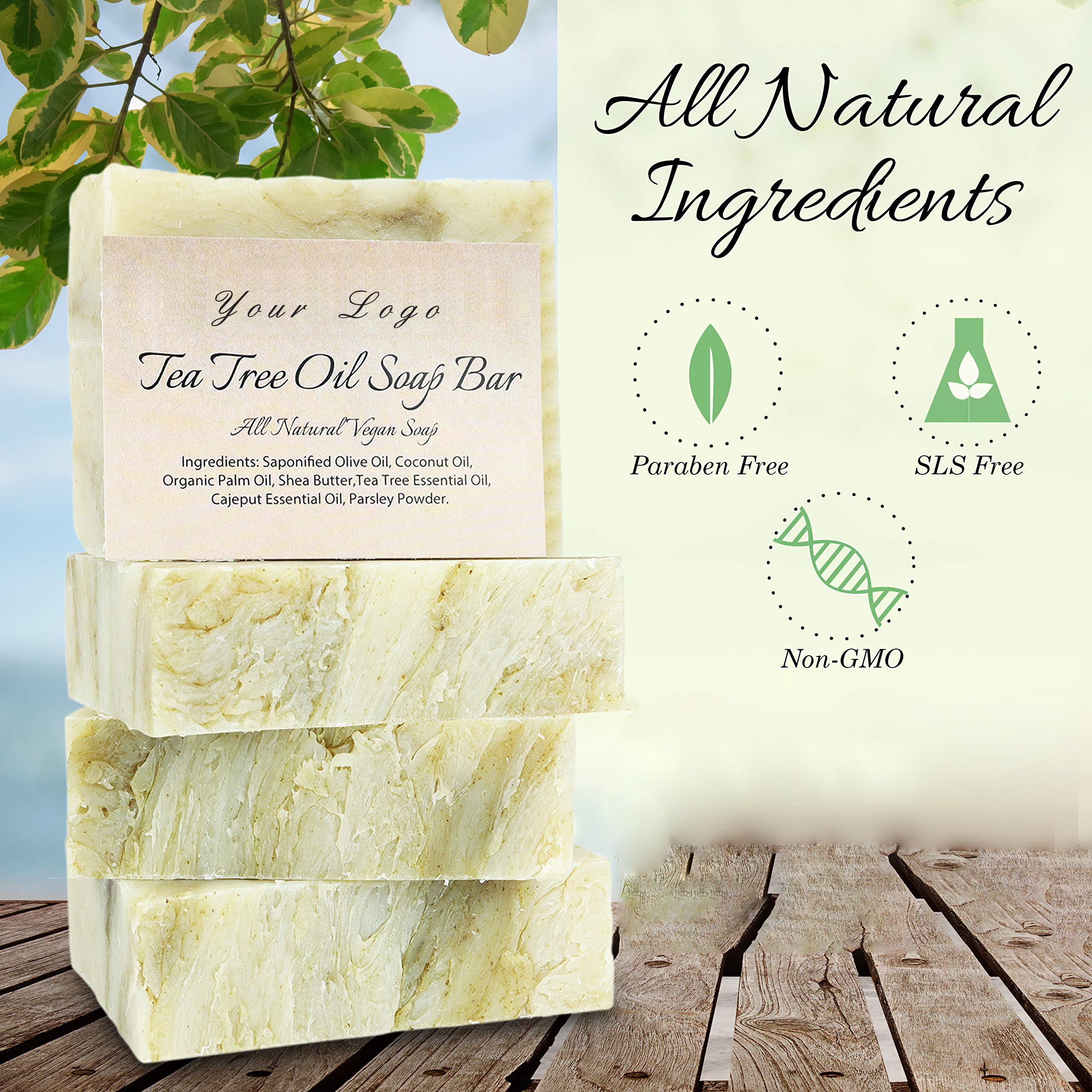 Private Label Wholesale Natural Organic Vegan Tea Tree Soap Moisturizing Cleansing Anti Acne Soap Bars