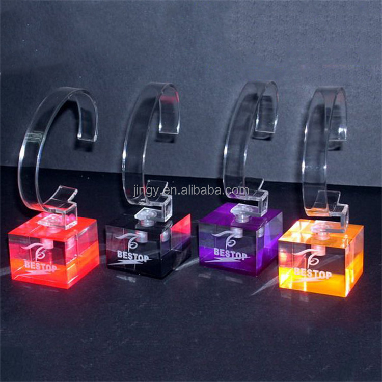 Custom Colorful Logo Solid Cube with C Ring Acrylic Smart Wrist Watch Band Display Acrylic Watch Holder