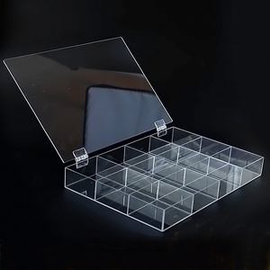 Custom clear pmma plexiglass plastic acrylic divided box with 12 compartments acrylic compartment box for jewelry/candy/cosmetic