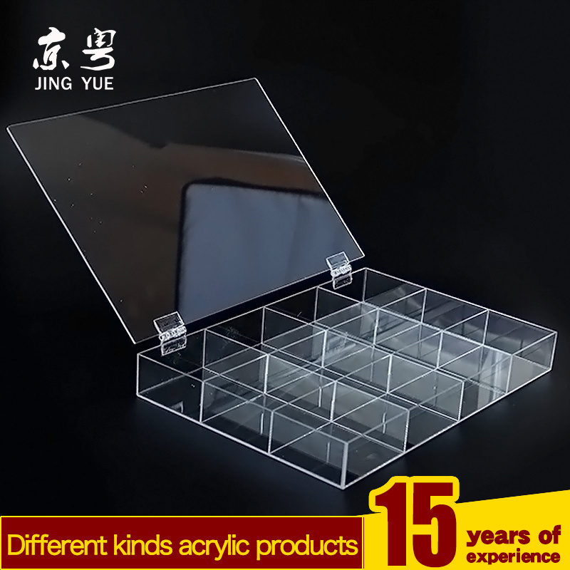 Custom clear pmma plexiglass plastic acrylic divided box with 12 compartments acrylic compartment box for jewelry/candy/cosmetic