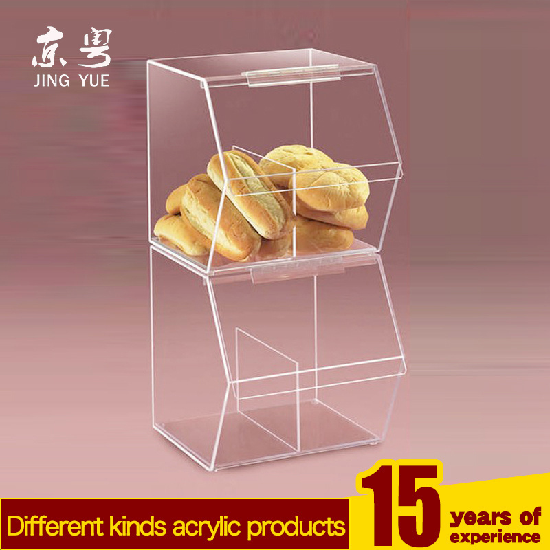 Factory Custom Clear Shelves Display Box Case Acrylic Bread Bin Cake Display Shelf Bread Display