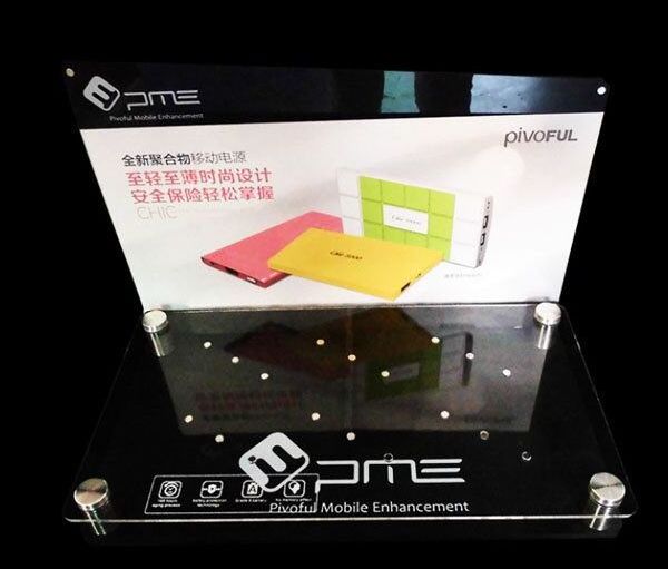 Custom clear POP phone store pmma plexiglass acrylic powerbank phone charger countertop display acrylic power bank display stand