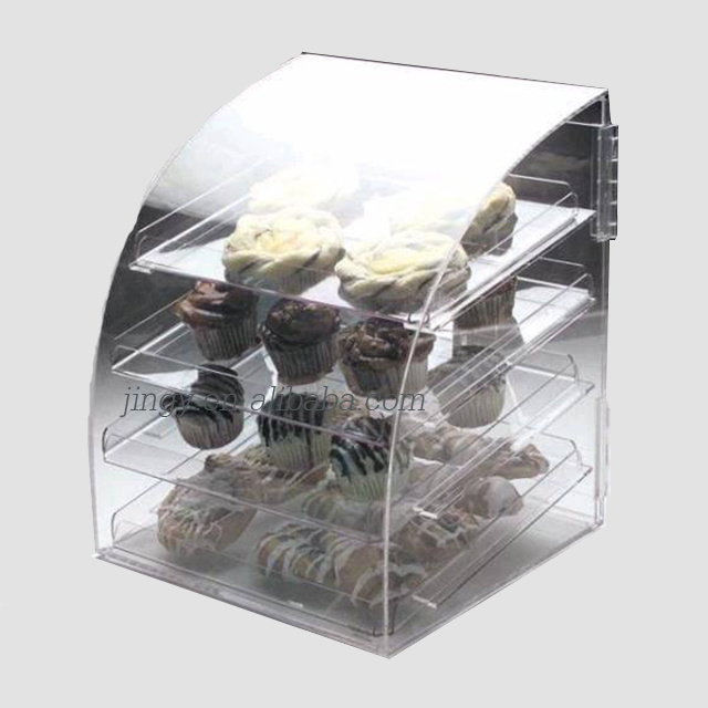 Factory Custom Clear Shelves Display Box Case Acrylic Bread Bin Cake Display Shelf Bread Display