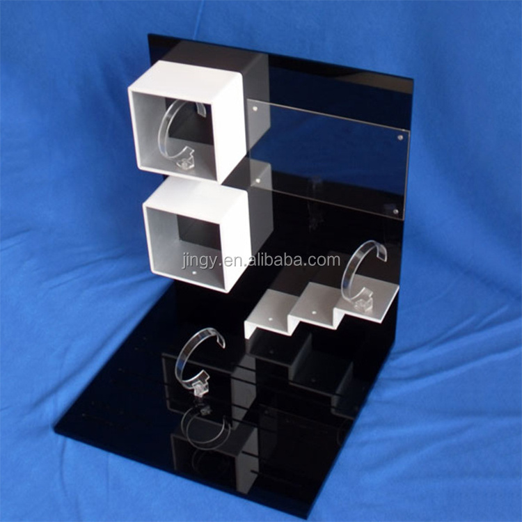 new design pmma plexiglass watches counter display black acrylic display stand for watches