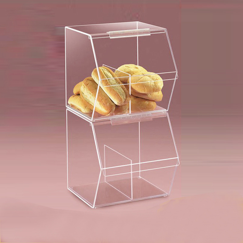 Factory Custom Clear Shelves Display Box Case Acrylic Bread Bin Cake Display Shelf Bread Display