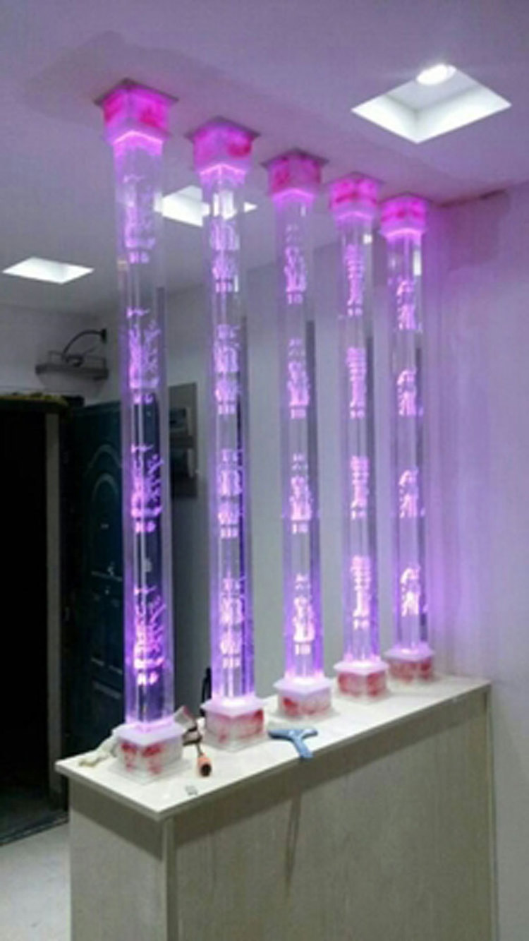 JINGYAGE 3D Laser Peony and Bamboo Crystal Glass Pillar For Interior Decoration