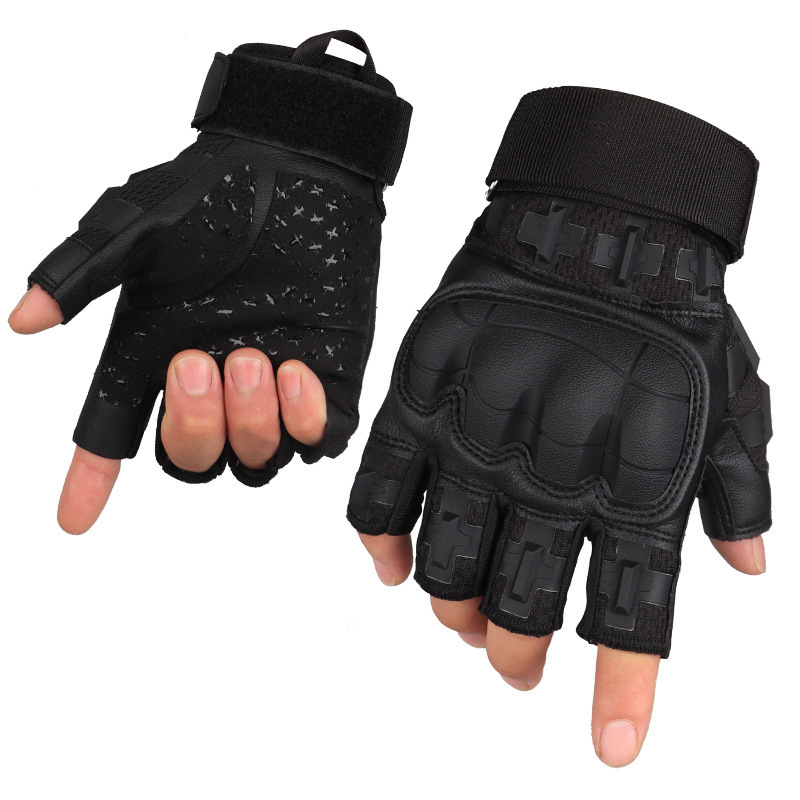 Camouflage anti-collision shell protective soft leather anti-slip outdoor sports cycling half-finger tactical gloves