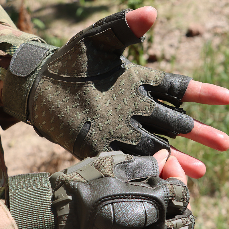 Camouflage anti-collision shell protective soft leather anti-slip outdoor sports cycling half-finger tactical gloves