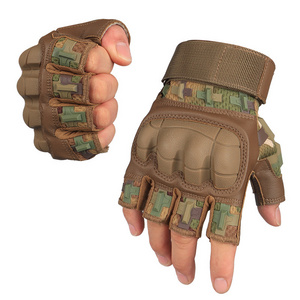 Camouflage anti-collision shell protective soft leather anti-slip outdoor sports cycling half-finger tactical gloves