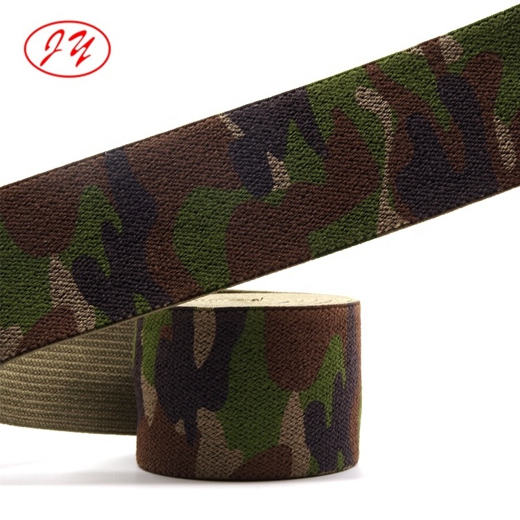 50mm Polyester-Cotton Elastic Webbing Soft Mil Camouflage Jacquard Elastic Band