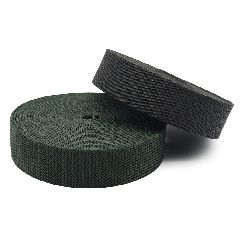 Customized 20mm 25mm 38mm 50mm colored polypropylene PP webbing tape green black strap for bags