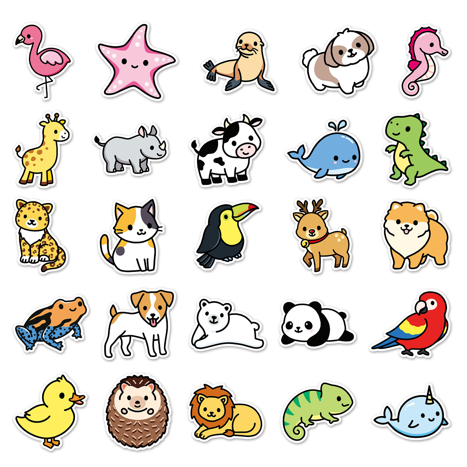 100Pcs Cartoon Animals Cute DIY Trendy Decorative Stickers Ins Luggage Scooter Refrigerator Stickers