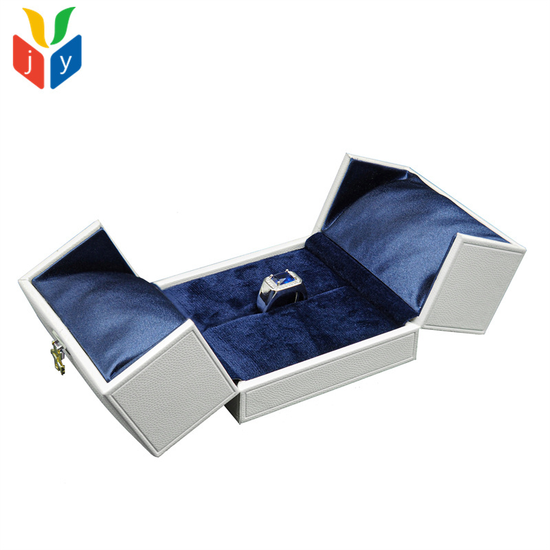 white double open packaging ring necklace jewelry box pu leather bracelet boxes for jewelry packing