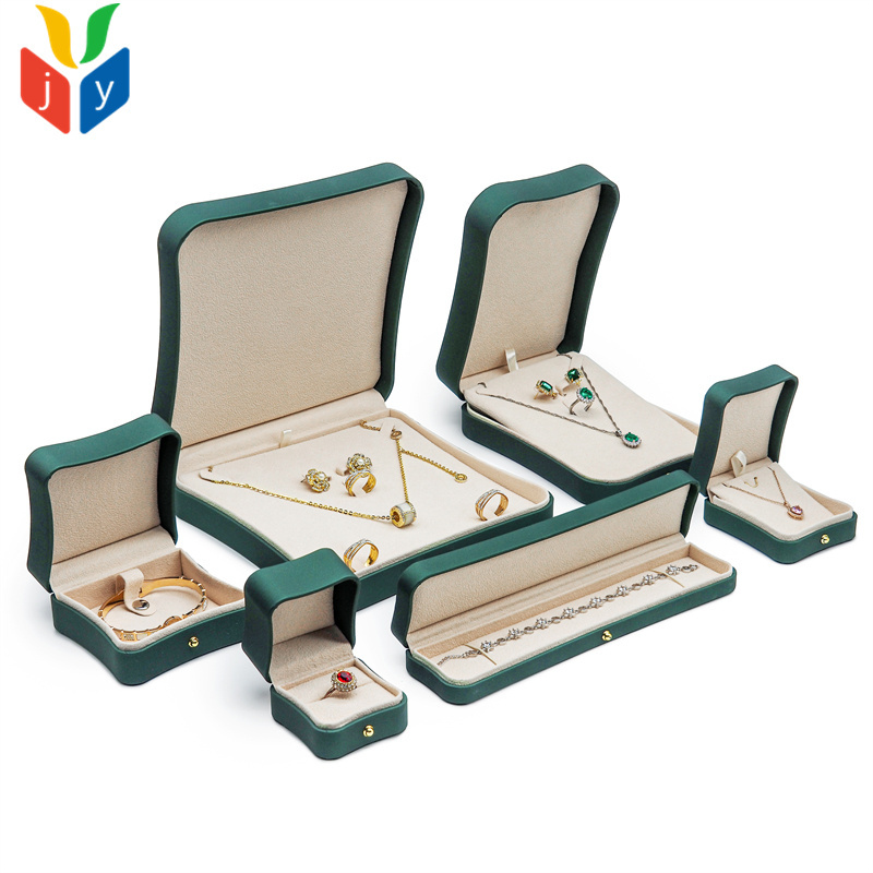 wholesale custom Green gold leather bracelet jewelry set boxes Pendant jewelry packaging box full set with logo