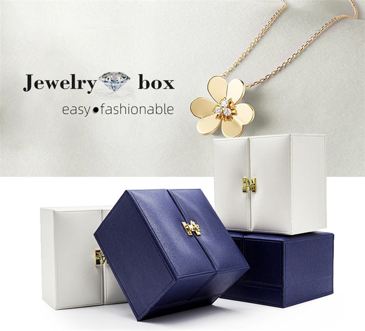 white double open packaging ring necklace jewelry box pu leather bracelet boxes for jewelry packing