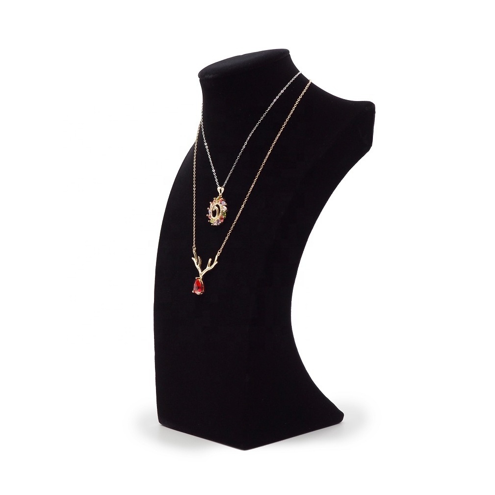 Showcase store high end jewellery pendant necklace stand black velvet jewelry display bust mannequin