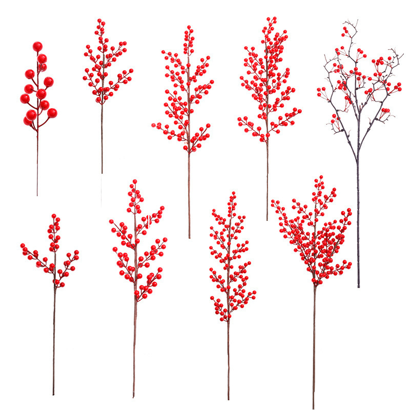 Festival Supplies Artificial Red Christmas Berry Branches For Xmas Tree Decoration