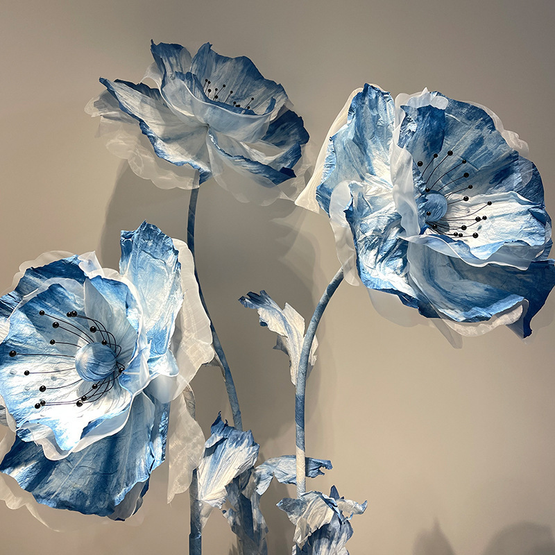 Giant Artificial Flowers Blue White Halo Dyeing Handicraft 3d Paper Huge Large Flower Giant Flower Decoration For Wedding