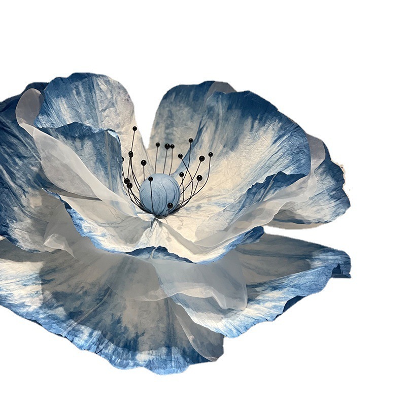 Giant Artificial Flowers Blue White Halo Dyeing Handicraft 3d Paper Huge Large Flower Giant Flower Decoration For Wedding