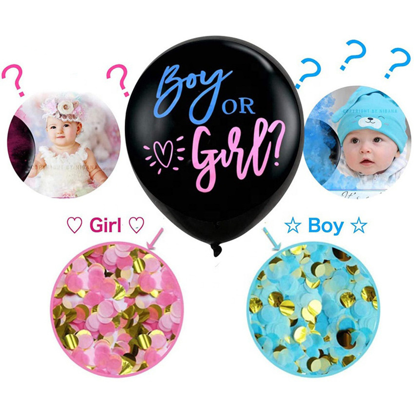 1Set 36inch Black Boy Or Girl Gender Reveal Party Hanging Latex Balloon With Confetti Baby Shower Home Decor