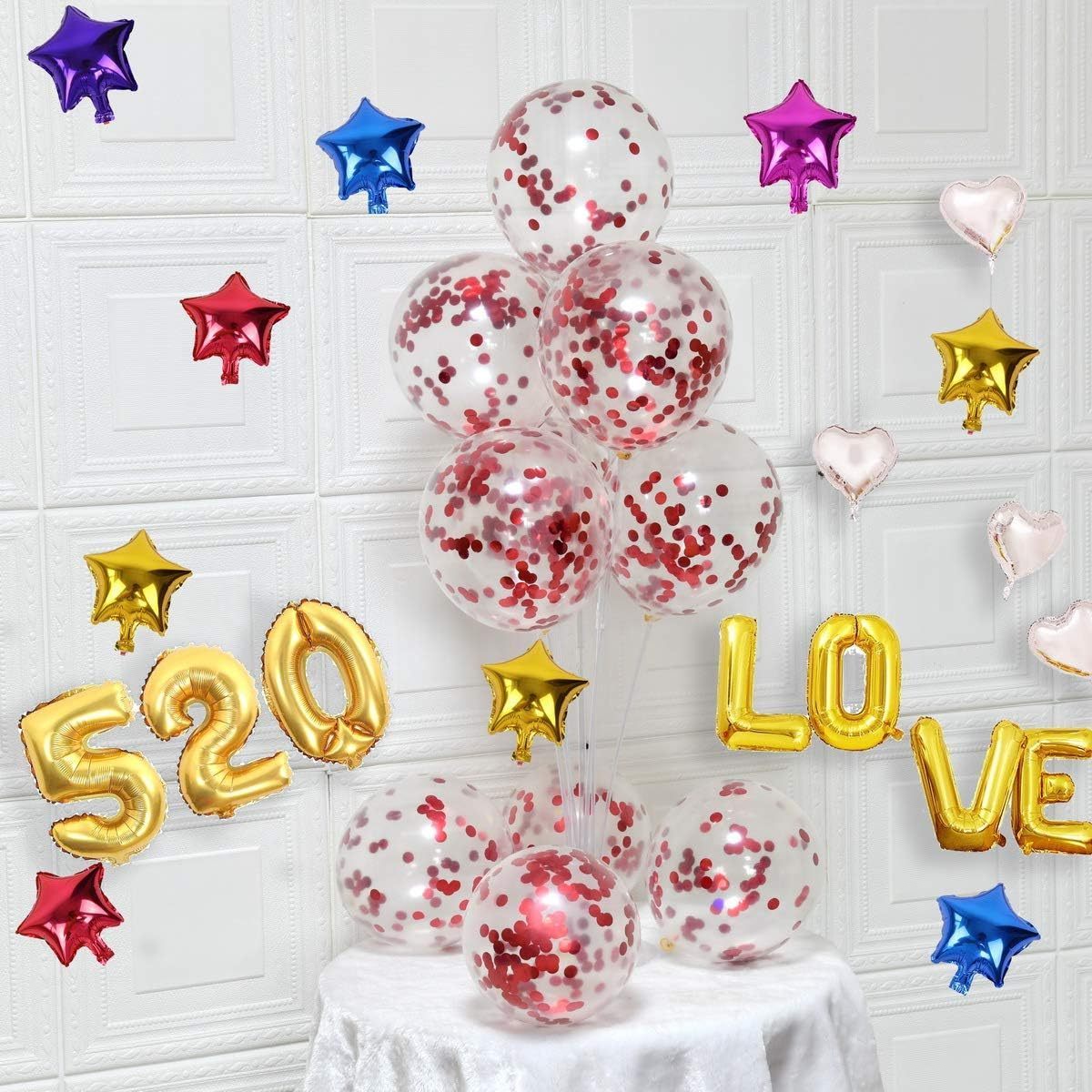 JYAO Red Confetti Balloons Party Decore 12Inch 50Pcs Latex Confetti Balloons Birthday Balloon Party Decoration Wedding