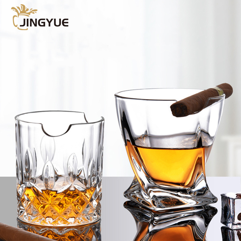 300ml 10oz Cigar Glasses Wholesale Unique Custom Old Fashioned Crystal Whiskey Tasting Glass With Cigar Holder