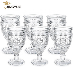 6 Pack Modern Clear Wine Glasses Goblets 10 oz Vintage Water Romantic Mixed Drinking Glass Stemware for Party