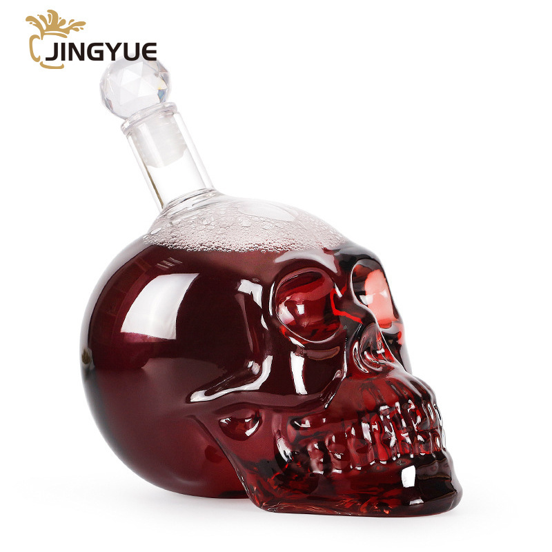 Skull Head Shaped Wine Bottle Wholesale Creative 1000ml Custom Logo Etched Crystal Wine and Whiskey Decanter